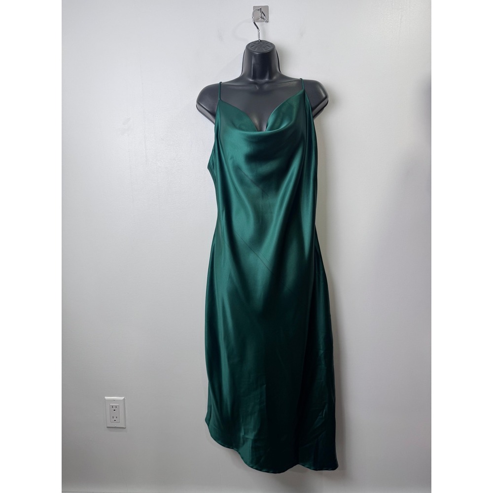 NWT Petal and Pup Women Emerald Cyprus Cowl Neck Satin Midi Slip Dress Size 10
